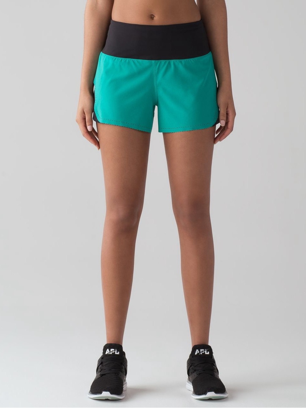 Lululemon Smooth Stride Shorts 4 Viridian Green Black Running Brief Lined Zip